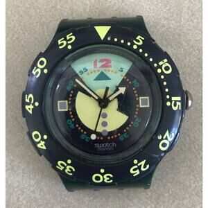 Vintage 80s 90s Swatch Navy Blue Multicolor Swiss Wristwatch Face Watch NO BAND